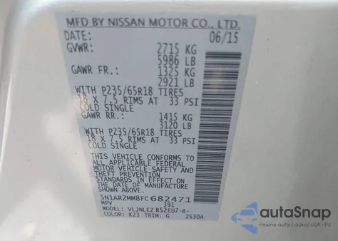 2015 Nissan Pathfinder Platinum/S/Sl/Sv from USA, damaged, VIN 5N1AR2MM8FC682471